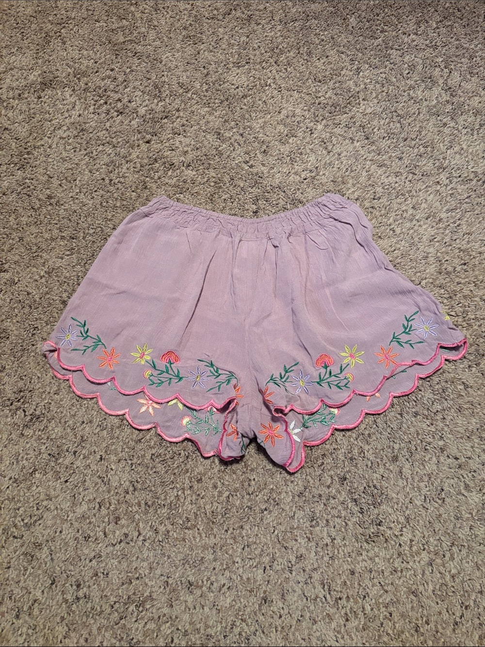 Love Tree Boho Lilac Floral Embroidered Shorts S